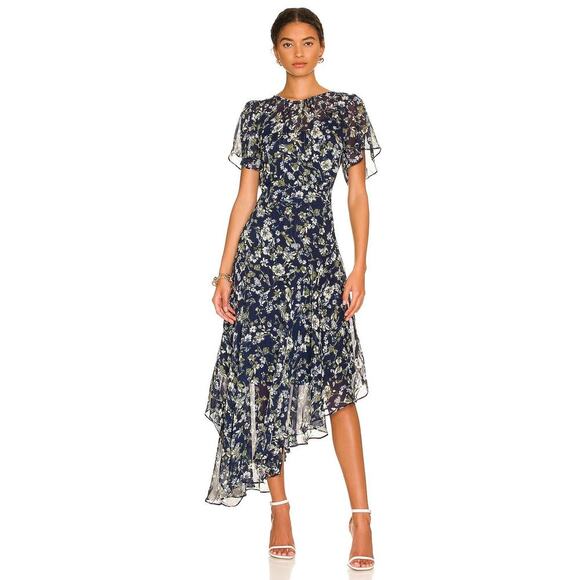 ASTR The Label Flutter Sleeve Maxi Dress Size XS Blue Green Floral Party Dinner - Picture 1 of 13